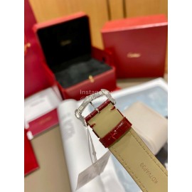 Cartier Tank Must Square Dial Leather Strap Watch Reddish Brown