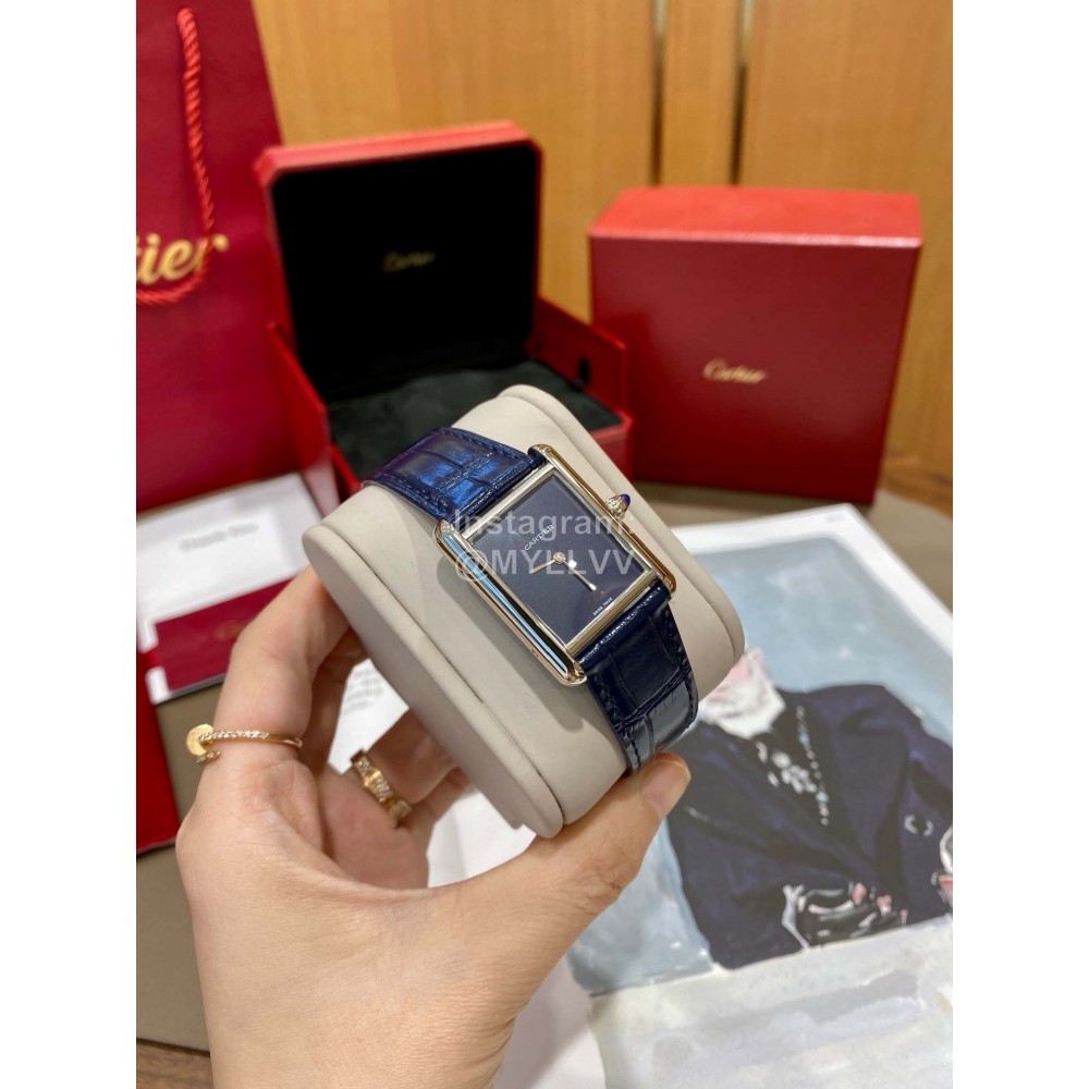 Cartier Tank Must Square Dial Leather Strap Watch Blue