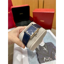 Cartier Tank Must Square Dial Leather Strap Watch Blue