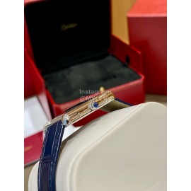 Cartier Tank Must Square Dial Leather Strap Watch Blue