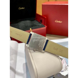Cartier Tank Must Square Dial Leather Strap Watch Blue