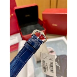 Cartier Tank Must Square Dial Leather Strap Watch Blue