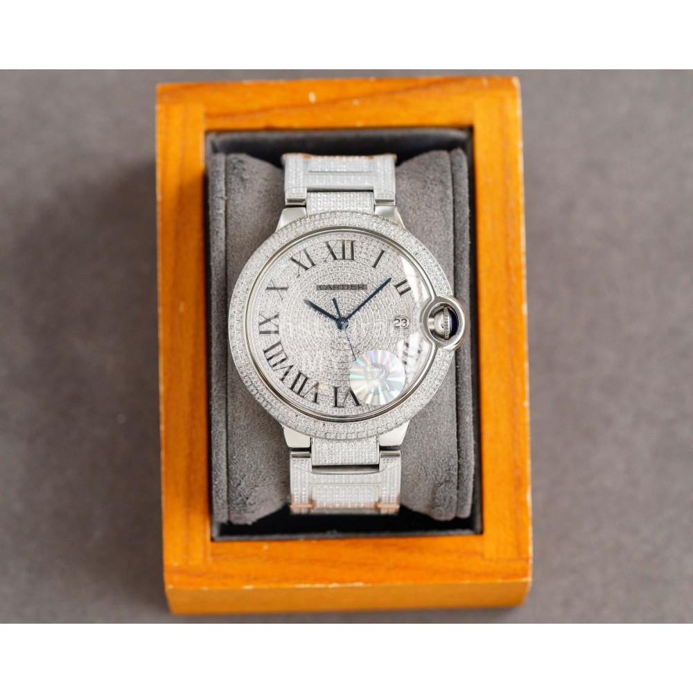 Cartier Diamond 42mm Dial Steel Strap Watch Silver