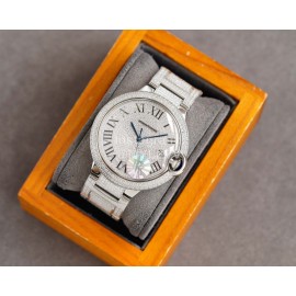 Cartier Diamond 42mm Dial Steel Strap Watch Silver