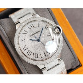 Cartier Diamond 42mm Dial Steel Strap Watch Silver