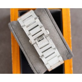 Cartier Diamond 42mm Dial Steel Strap Watch Silver