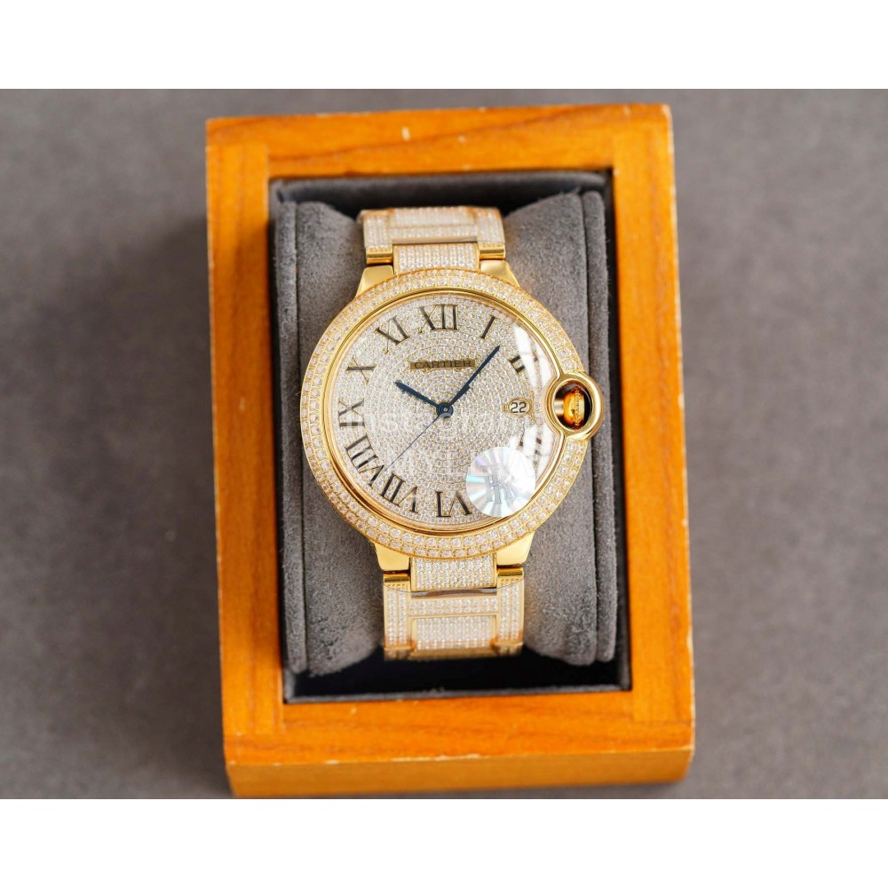 Cartier Diamond 42mm Dial Steel Strap Watch Gold