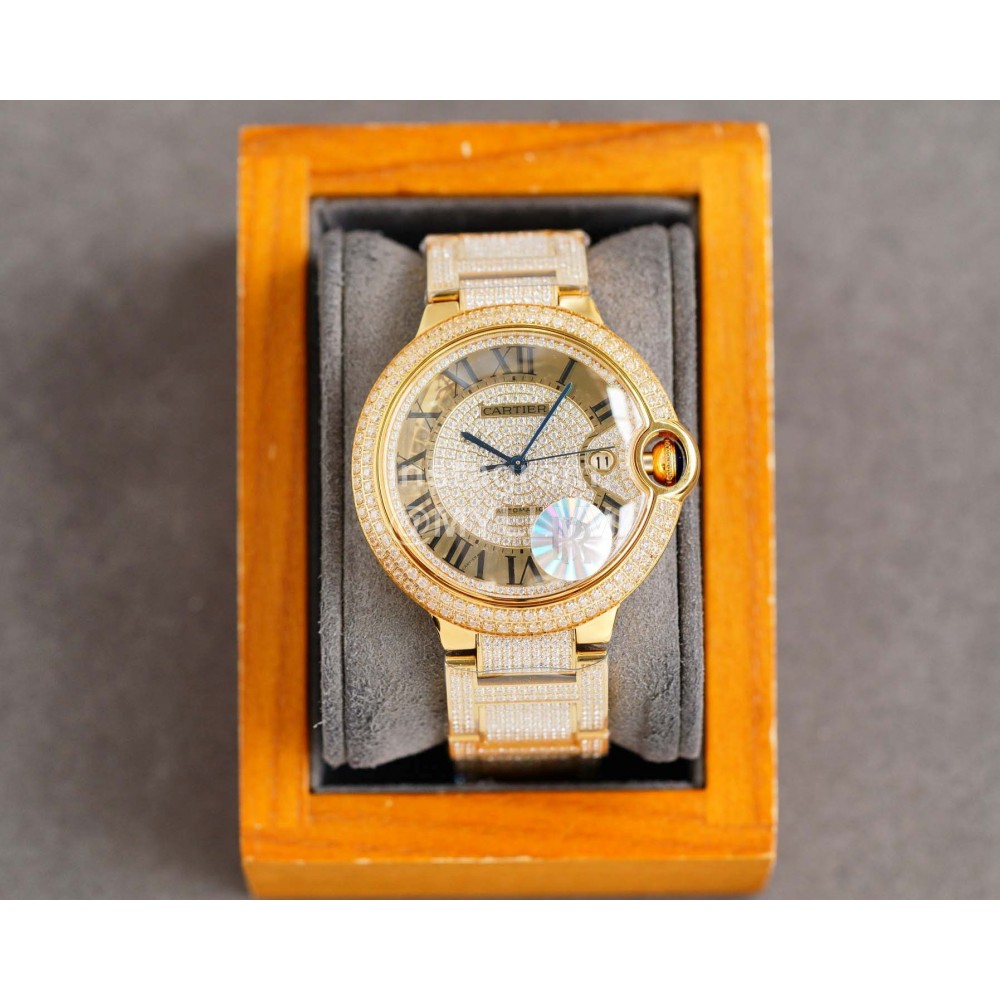 Cartier Fashion Diamond 42mm Dial Steel Strap Watch Gold