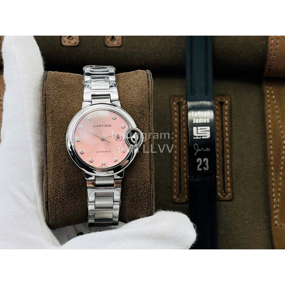 Cartier Tw Factory Silver Steel Strap Watch For Women Pink