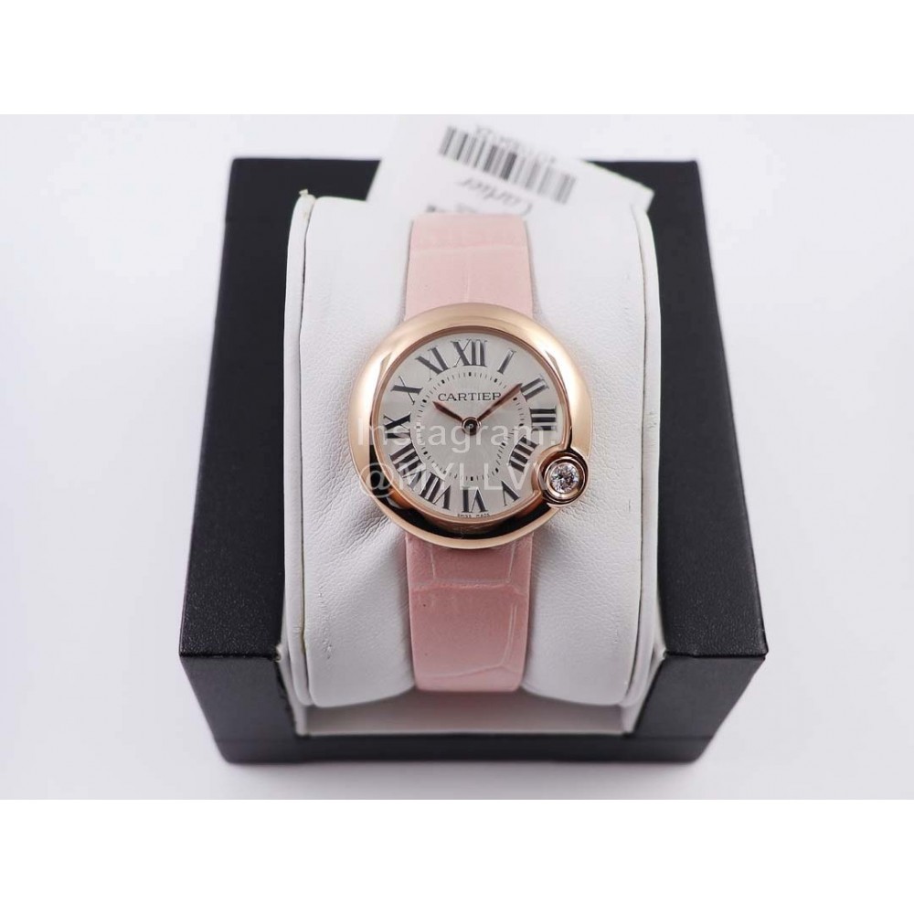 Cartier Classic Roman Numeral Dial Leather Strap Wacth Pink