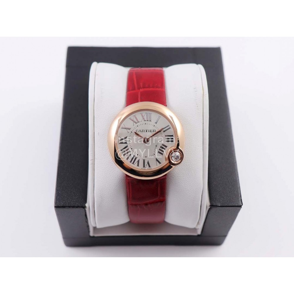 Cartier Classic Roman Numeral Dial Leather Strap Wacth Red