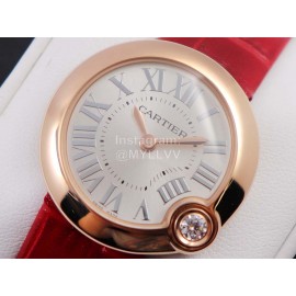 Cartier Classic Roman Numeral Dial Leather Strap Wacth Red