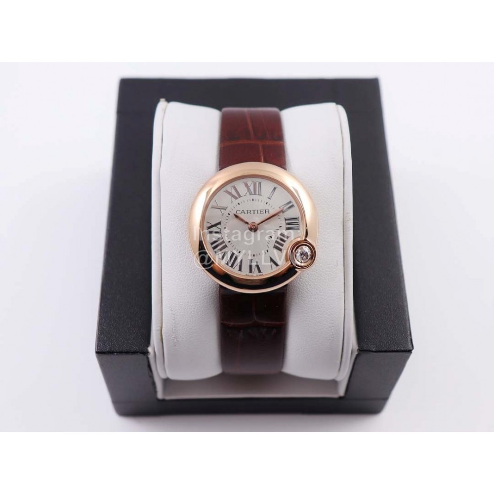 Cartier Classic Roman Numeral Dial Leather Strap Wacth Reddish Brown