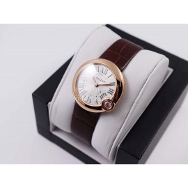 Cartier Classic Roman Numeral Dial Leather Strap Wacth Reddish Brown