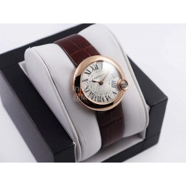 Cartier Classic Roman Numeral Dial Leather Strap Wacth Reddish Brown