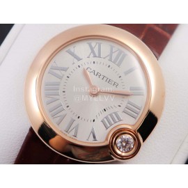 Cartier Classic Roman Numeral Dial Leather Strap Wacth Reddish Brown
