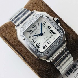 Cartier Kor Factory Diamond Square Dial Watch Silver