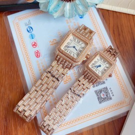 PanthèRe De Cartier Blingbling Diamond Steel Strap Watch Rose Gold