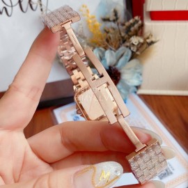 PanthèRe De Cartier Blingbling Diamond Steel Strap Watch Rose Gold