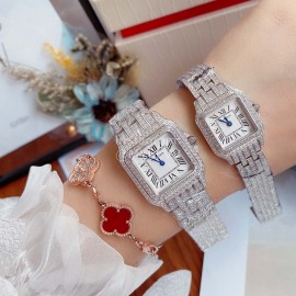 PanthèRe De Cartier Blingbling Diamond Steel Strap Watch Silver