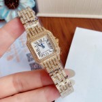PanthèRe De Cartier Blingbling Diamond Steel Strap Watch Gold