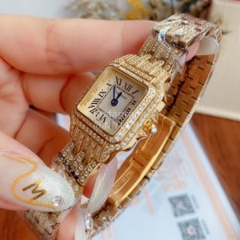PanthèRe De Cartier Blingbling Diamond Steel Strap Watch Gold