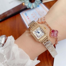 PanthèRe De Cartier Blingbling Diamond Steel Strap Watch Gold