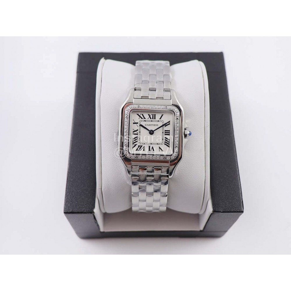 PanthèRe De Cartier 316l Refined Steel Case Square Dial Diamond Watch Silver
