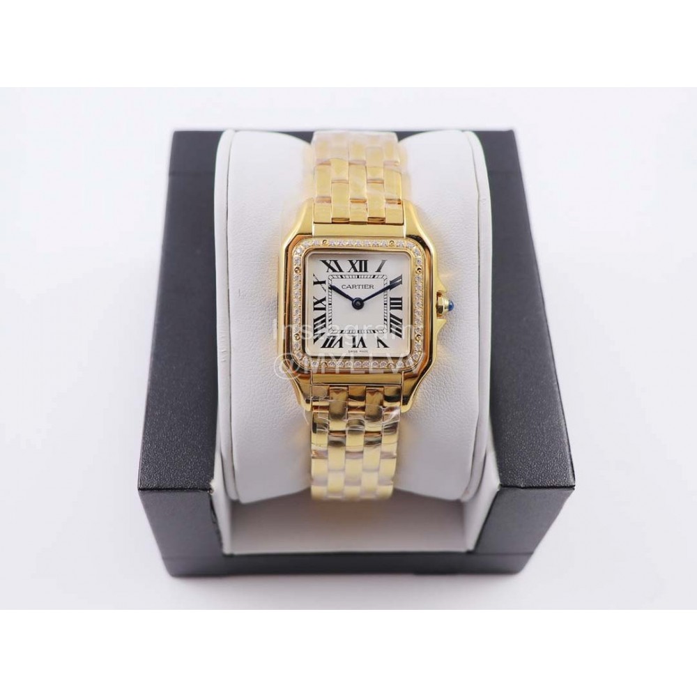 PanthèRe De Cartier 316l Refined Steel Case Square Dial Diamond Watch Gold