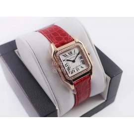 PanthèRe De Cartier Leather Strap Diamond Square Dial Watch Red