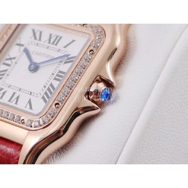 PanthèRe De Cartier Leather Strap Diamond Square Dial Watch Red