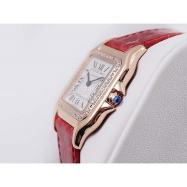 PanthèRe De Cartier Leather Strap Diamond Square Dial Watch Red