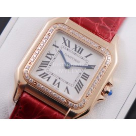 PanthèRe De Cartier Leather Strap Diamond Square Dial Watch Red
