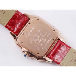 PanthèRe De Cartier Leather Strap Diamond Square Dial Watch Red