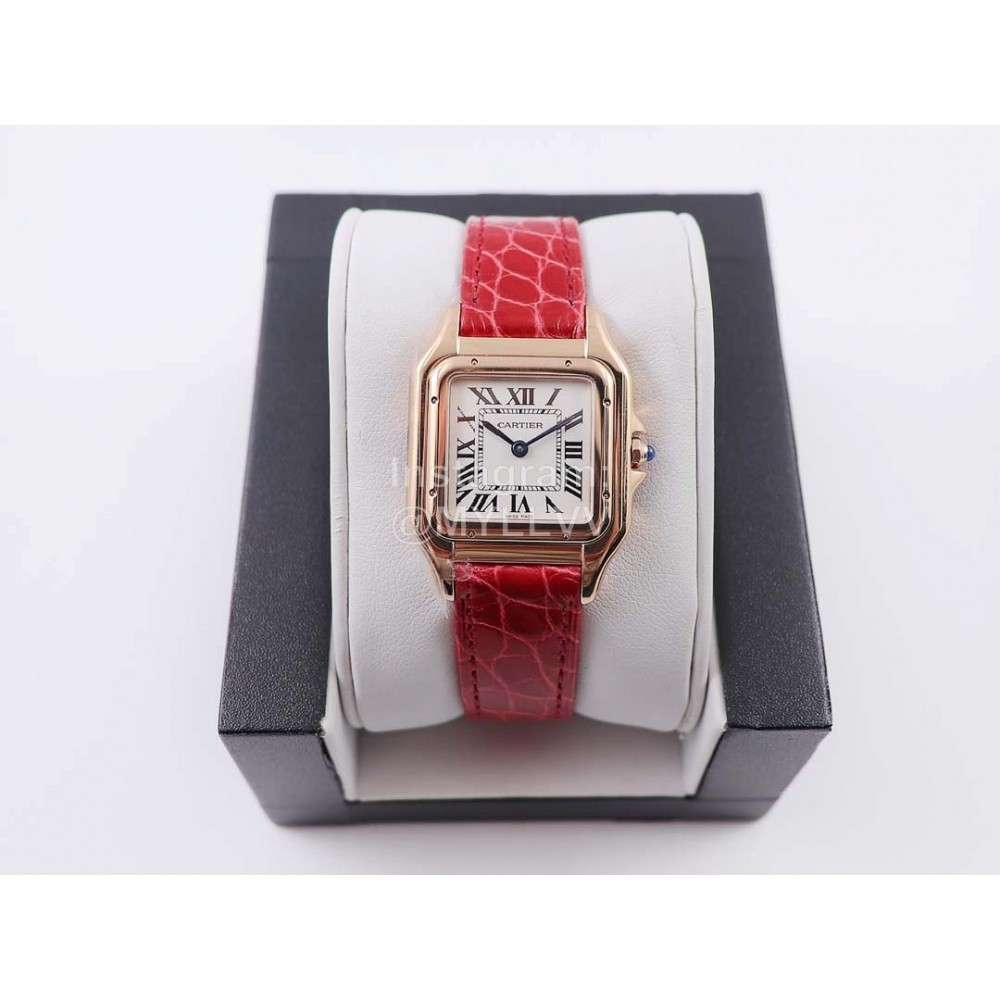 PanthèRe De Cartier Leather Strap Square Dial Watch Red