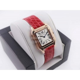 PanthèRe De Cartier Leather Strap Square Dial Watch Red