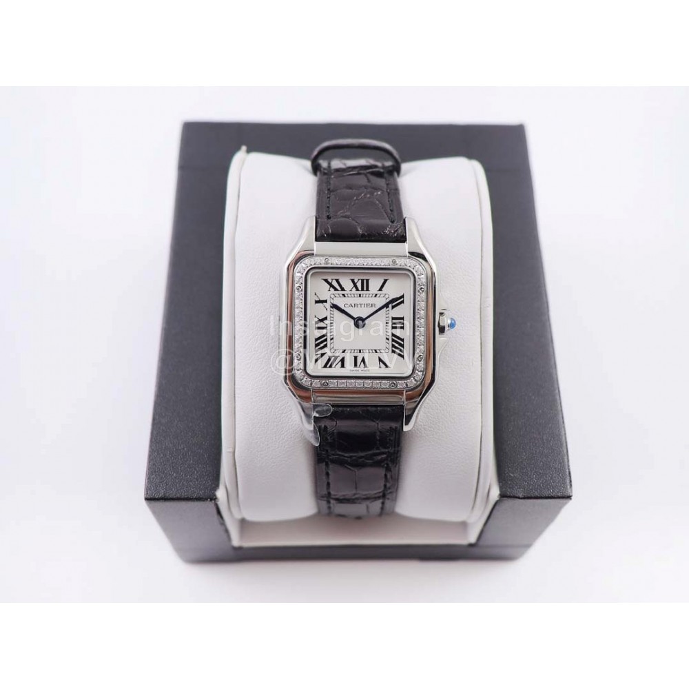 PanthèRe De Cartier Black Leather Strap Diamond Square Dial Watch