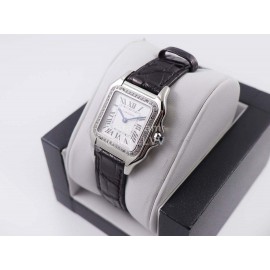 PanthèRe De Cartier Black Leather Strap Diamond Square Dial Watch