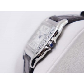 PanthèRe De Cartier Black Leather Strap Diamond Square Dial Watch