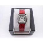 PanthèRe De Cartier Red Leather Strap Diamond Square Dial Watch