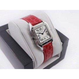 PanthèRe De Cartier Red Leather Strap Diamond Square Dial Watch