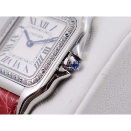 PanthèRe De Cartier Red Leather Strap Diamond Square Dial Watch