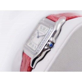 PanthèRe De Cartier Red Leather Strap Diamond Square Dial Watch