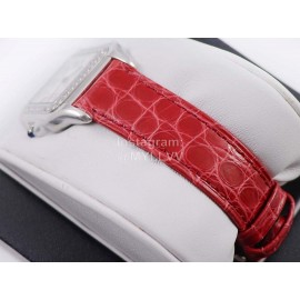 PanthèRe De Cartier Red Leather Strap Diamond Square Dial Watch