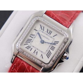 PanthèRe De Cartier Red Leather Strap Diamond Square Dial Watch