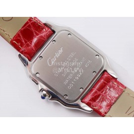 PanthèRe De Cartier Red Leather Strap Diamond Square Dial Watch