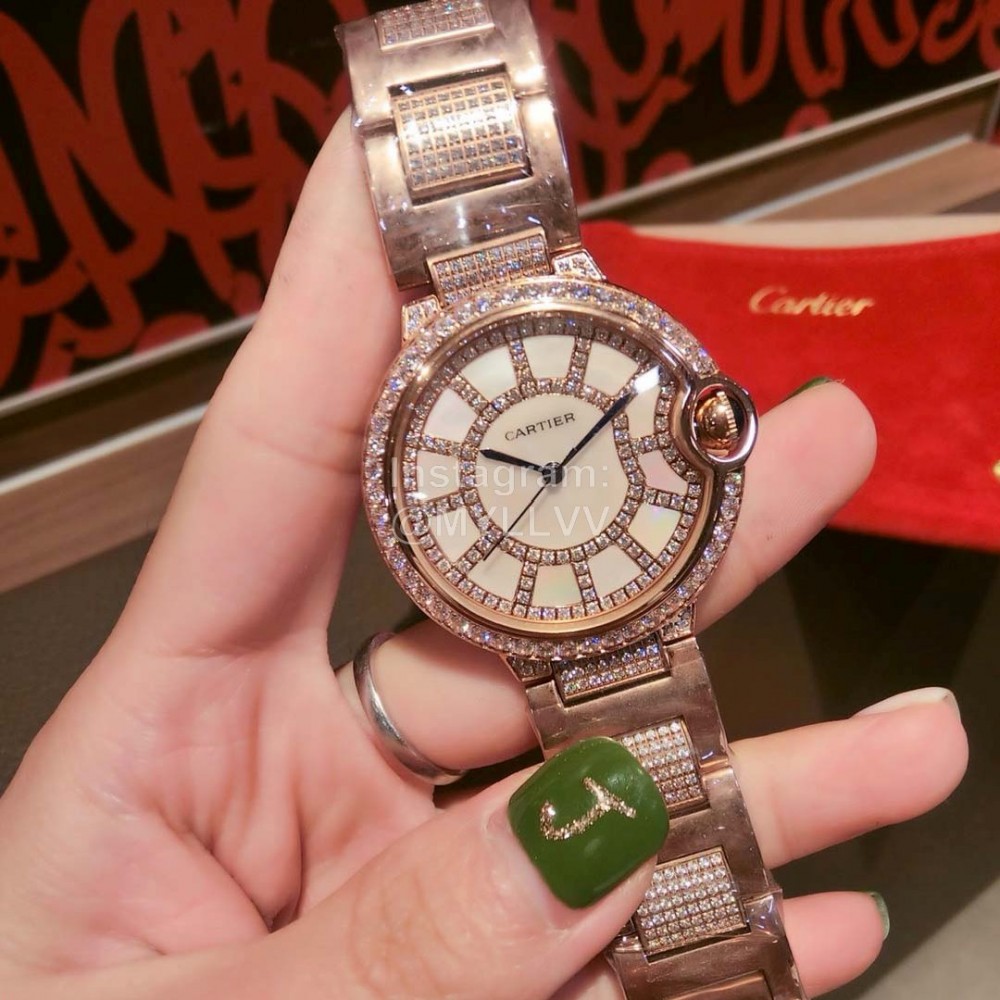 Ballon Bleu De Cartier Diamond Dial Steel Strap Watch Rose Gold