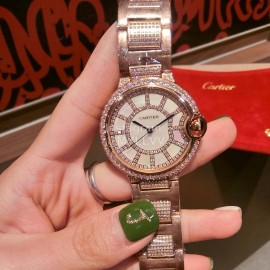 Ballon Bleu De Cartier Diamond Dial Steel Strap Watch Rose Gold