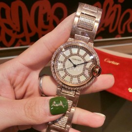 Ballon Bleu De Cartier Diamond Dial Steel Strap Watch Rose Gold