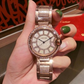 Ballon Bleu De Cartier Diamond Dial Steel Strap Watch Rose Gold